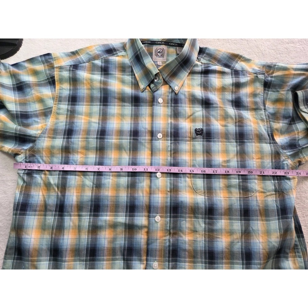 Cinch Men's M Plaid Western Shirt Blue Orange Button Down Rodeo Ranch 100% Cott - Picture 5 of 5